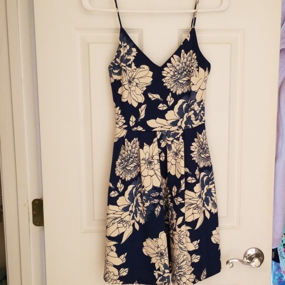 Navy and cream floral dress